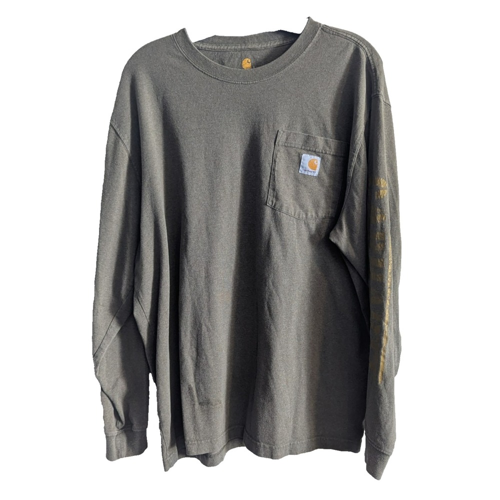 Carhartt Men's Large Long Sleeve Original Fit T Shirt Green‎ logo Workware